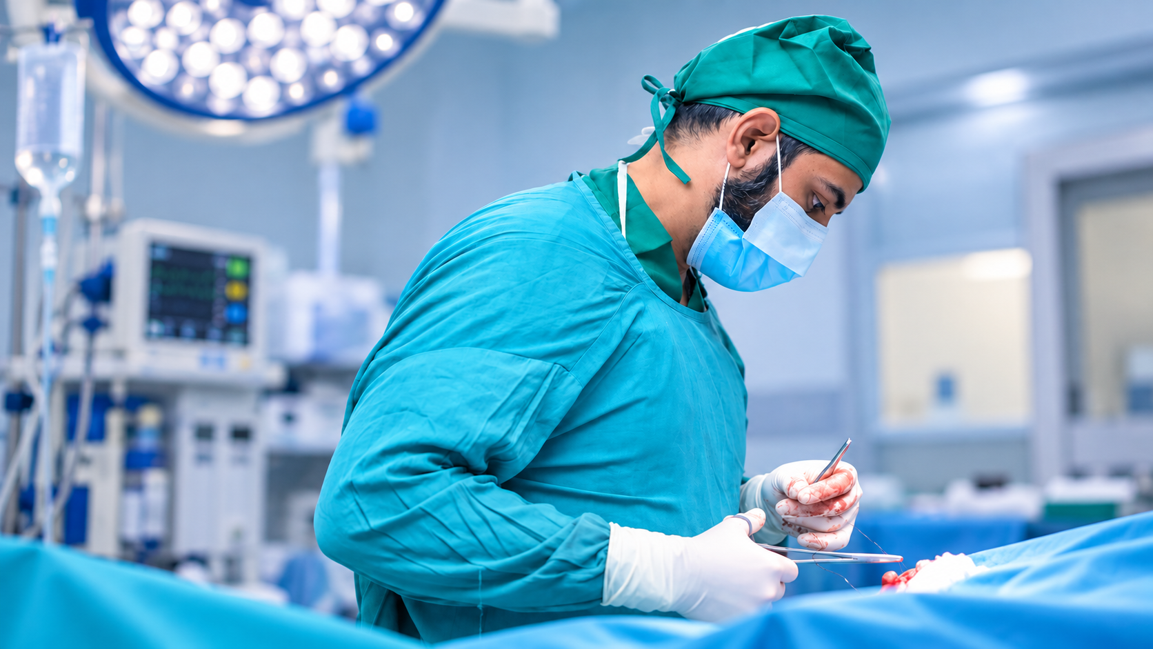 Surgeon performing a procedure in the operating theatre